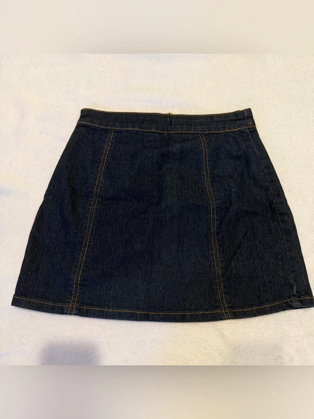 Forever 21 Dark Blue Denim A-Line Mini Skirt with Front Zip